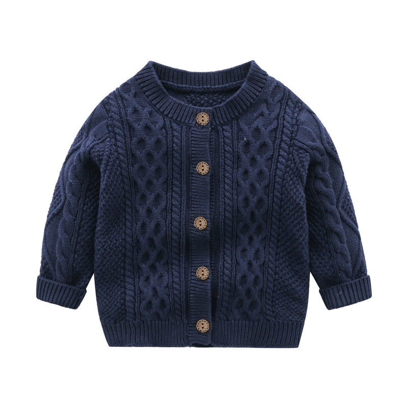 Baby Solid Color Crochet Knitted Pattern Single Breasted Design Sweater Cardigan