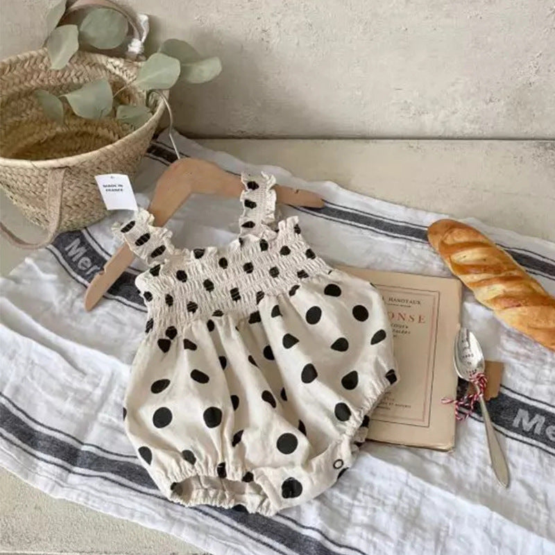 Baby Girl Dot Pattern Sling Onesie & Dress In Summer