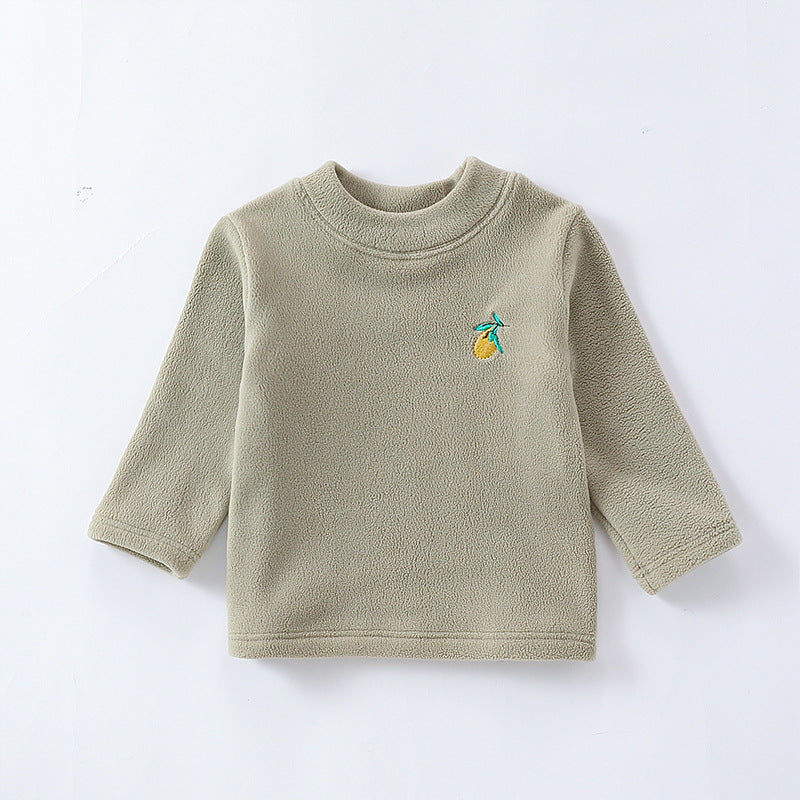 Baby Girls Kids Orlon Fleece Fruit Embroidery Logo Crew Neck Long Sleeve Pullover