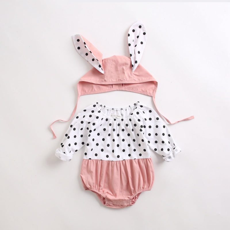 Baby Girl Polka Dot Graphic Long Sleeved Cute Bodysuit & Hats