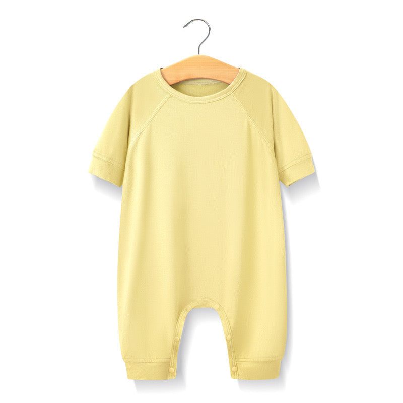 Baby Solid Color Medium Sleeve Summer Crotch Jumpsuit Pajamas