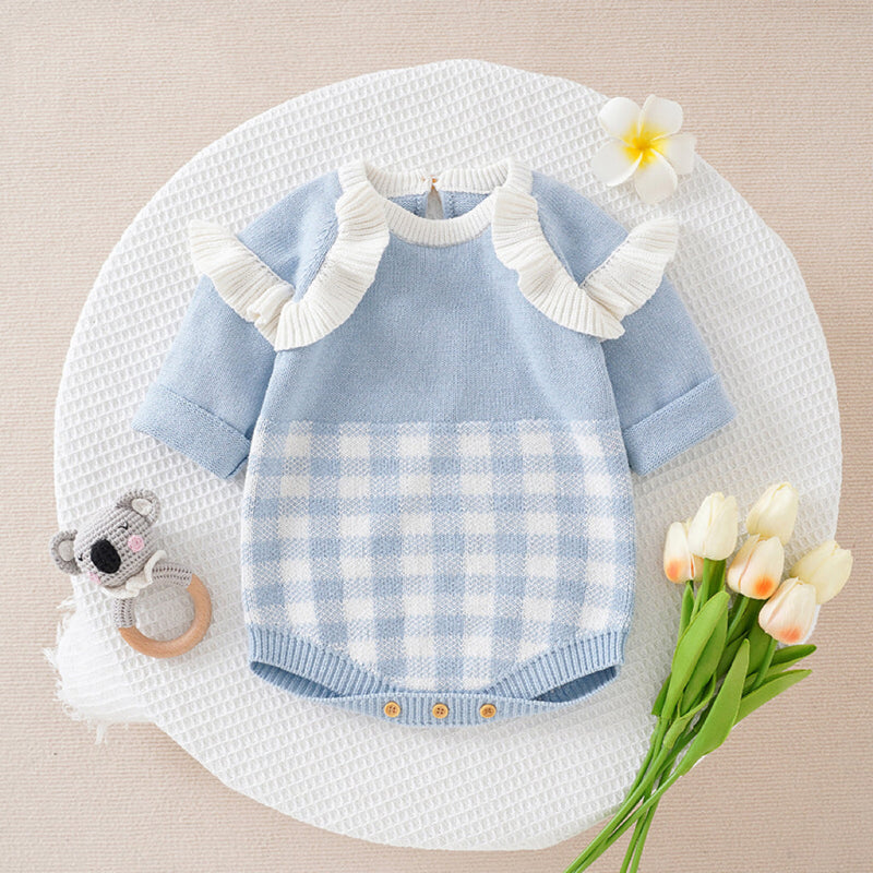 Baby Girl Checkerboard Pattern Lace Design Onesies In Autumn