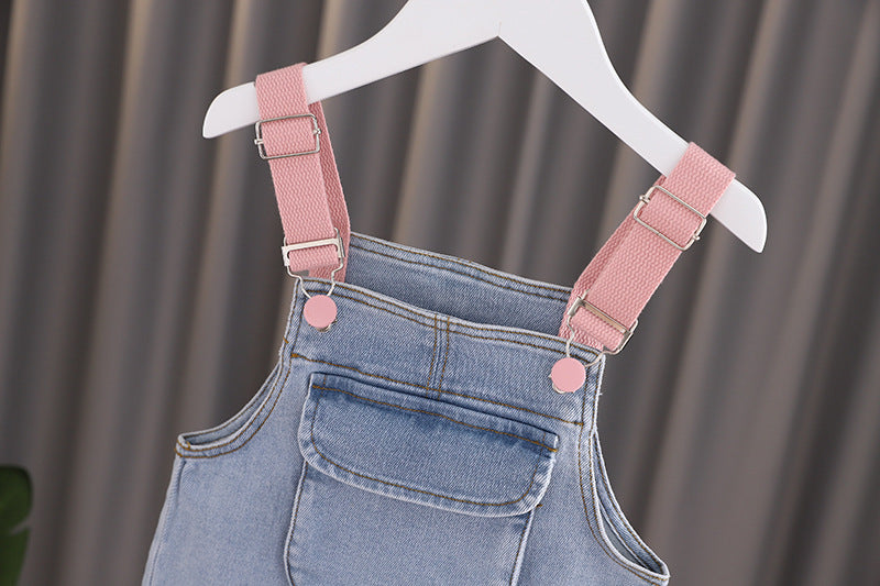 Baby Girl 3D Wing Patches Design Casual Denim Long Style Overall