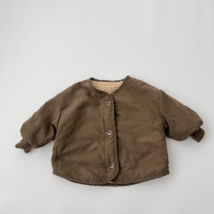 Baby Boy And Girl Vintage Style Lambswool Padded Thickened Jacket