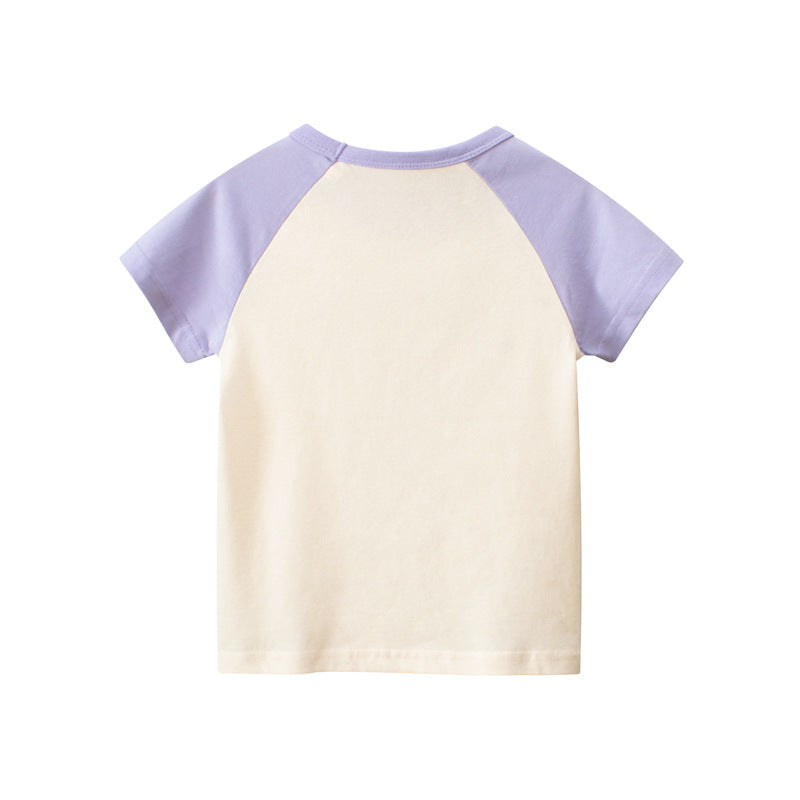 Baby Print Pattern Colorblock Design O-Neck Tee