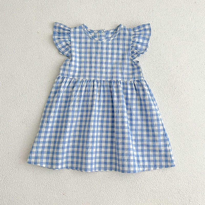 Kids Girls Plaid Short Sleeves Princess Dress