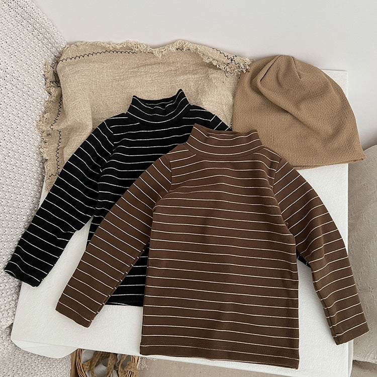 Baby Striped Pattern High Turtle Nack Soft Cotton Comfy Shirt