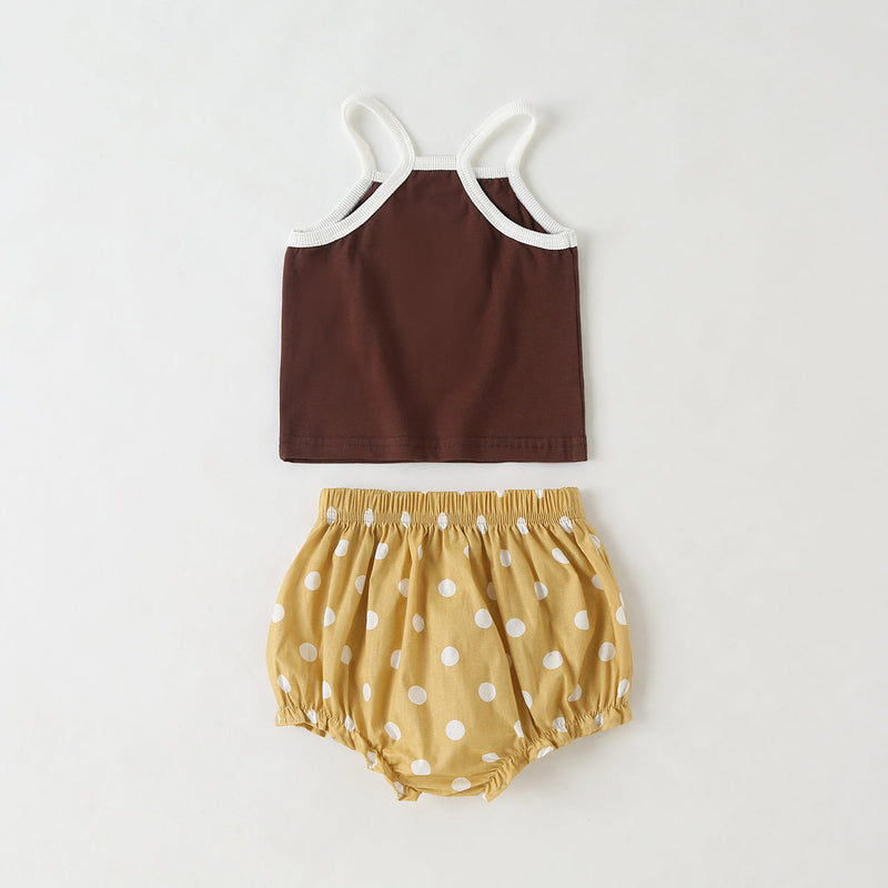 Baby Girl Slogan Pattern Sling Tops Combo Polka Dot Graphic Triangle Shorts 1 Pieces Sets