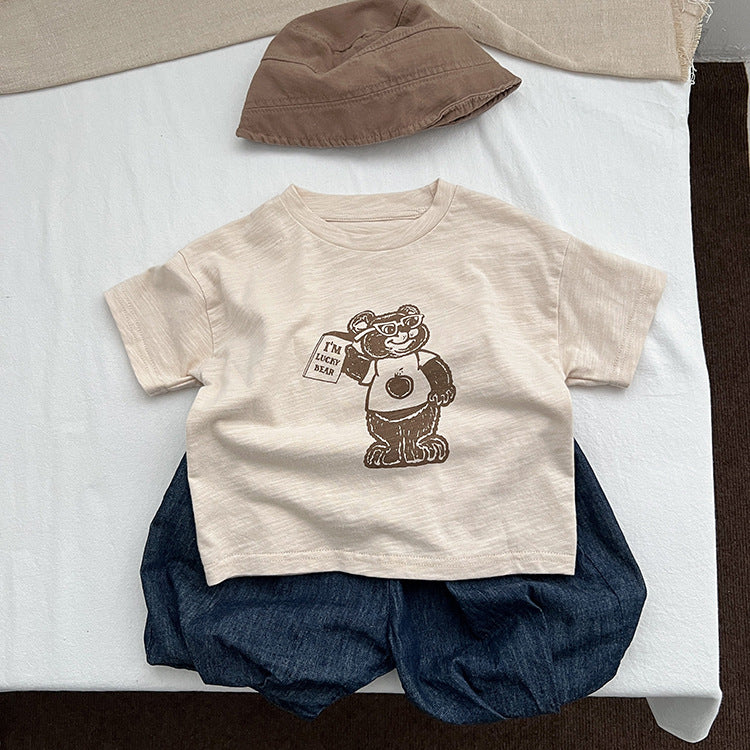 Baby Cartoon Bear Graphic Short Sleeve Comfy T-Shirt