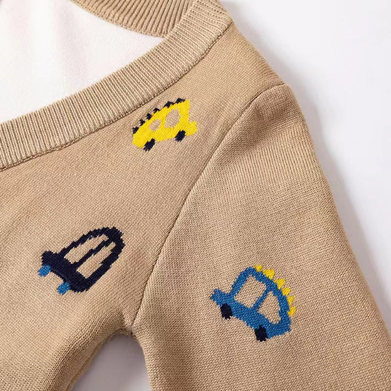 Kid Boys Car Pattern V-Collar Cardigan