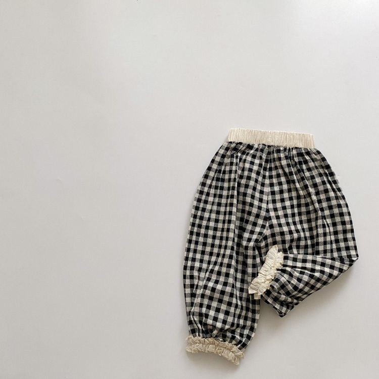 Baby Girl Plaid Patttern Lace Design Long Pants