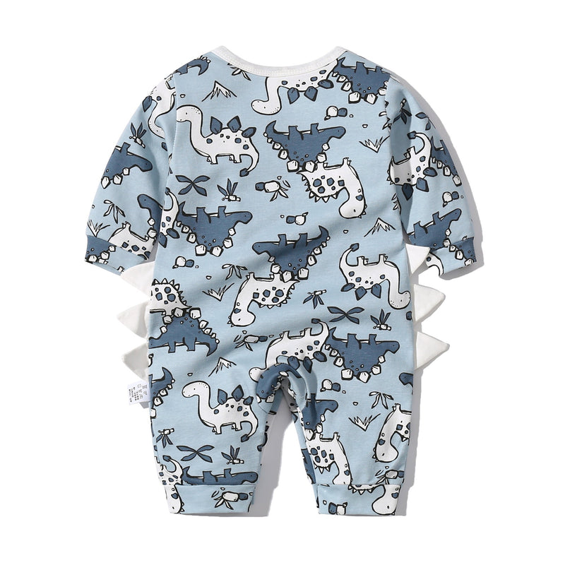 Baby Boy Dinosaur Pattern Bow Tie Patched Design Snap Button Romper Jumpsuit