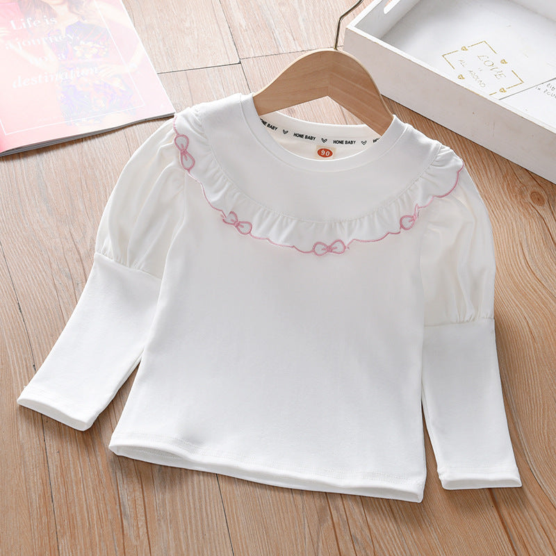 Baby Girl Solid Color Ruffle Design Spring Autumn Shirt