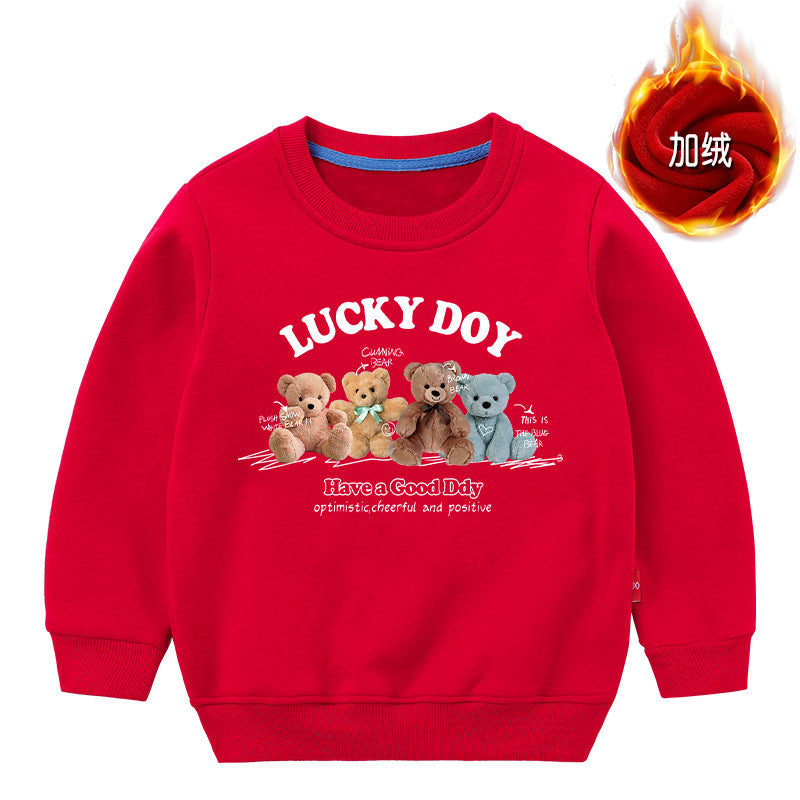 Baby Cute Bear Pattern Crewneck Cotton Hoodies In Autumn