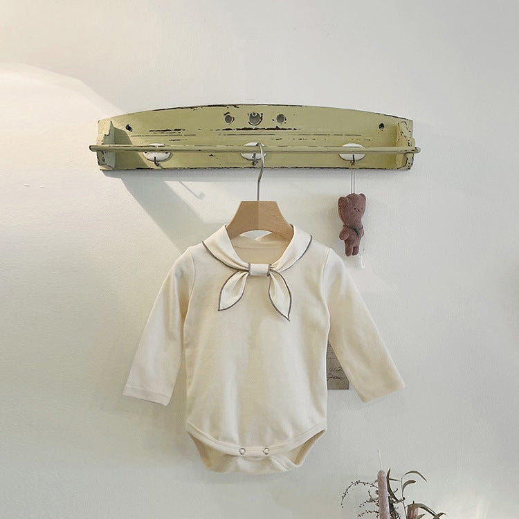 Baby Bow Tie Design Long Sleeve Solid Color Cute Bodysuits