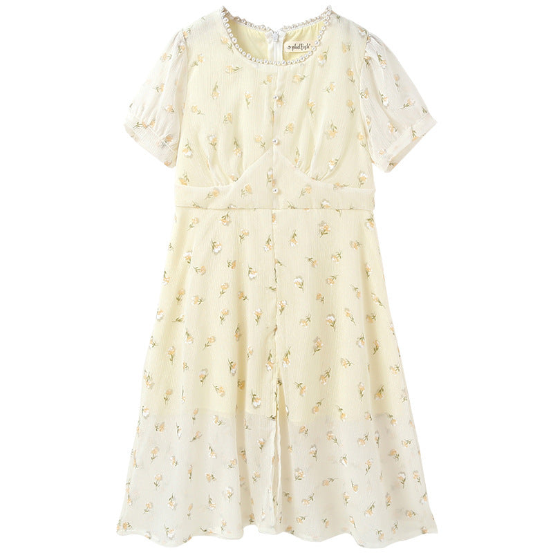 New Arrival Summer Kids Girls French Style Chiffon Fashion Short Sleeves Floral Dress