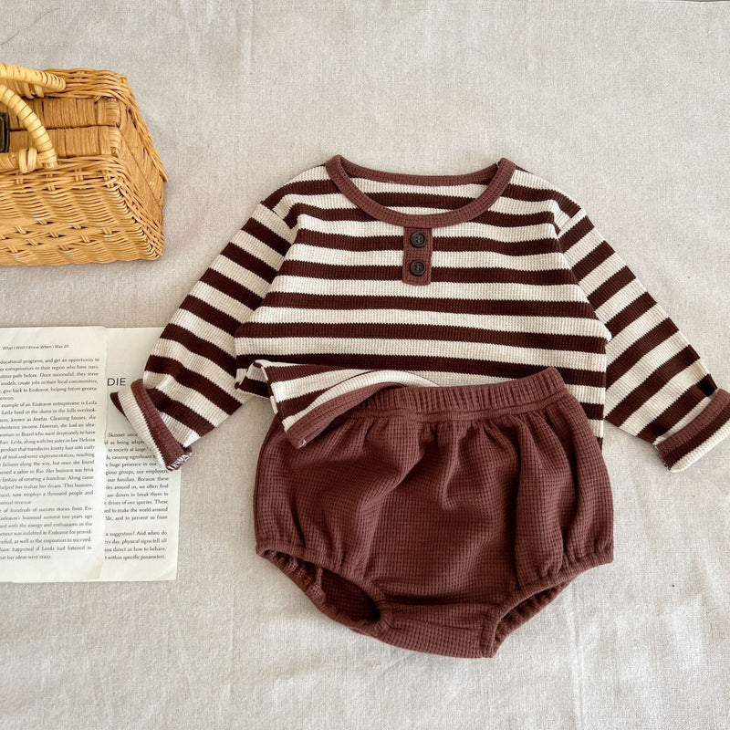 Baby Striped Pattern Long Sleeve Tops & Triangle Shorts 1 Pieces Sets