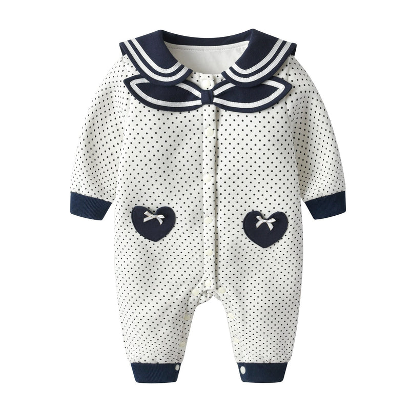 Baby Polka Dot Pattern Bow Patched Design Romper Jumpsuit