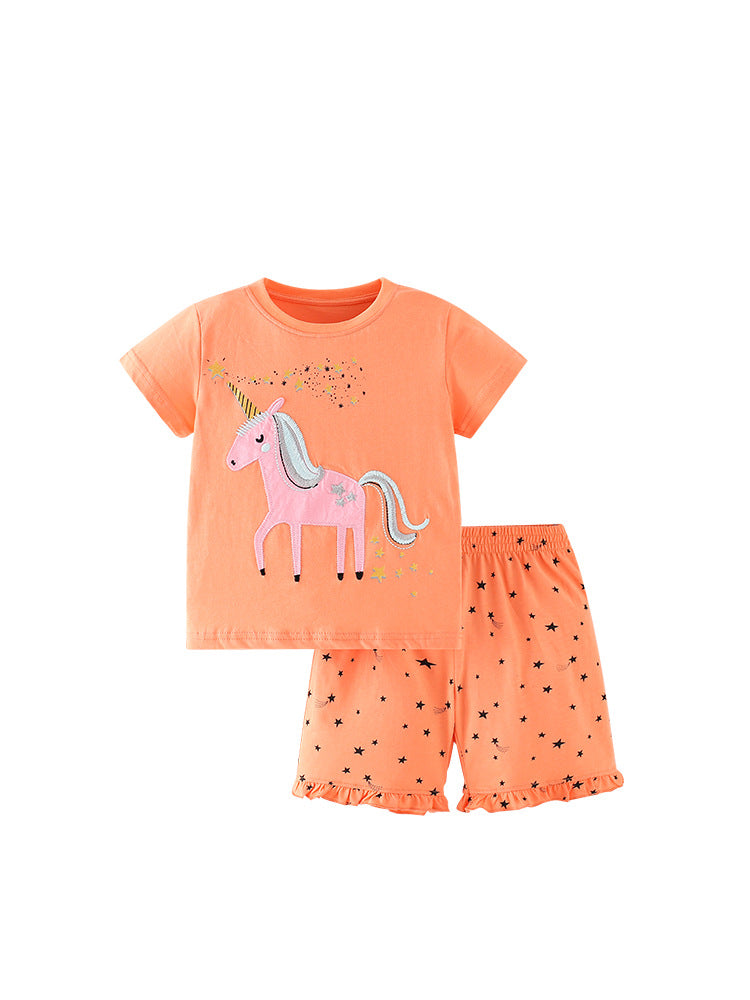 Summer Baby Kids Girls Unicorn, Stars Pattern T-Shirt And Shorts Clothing Set