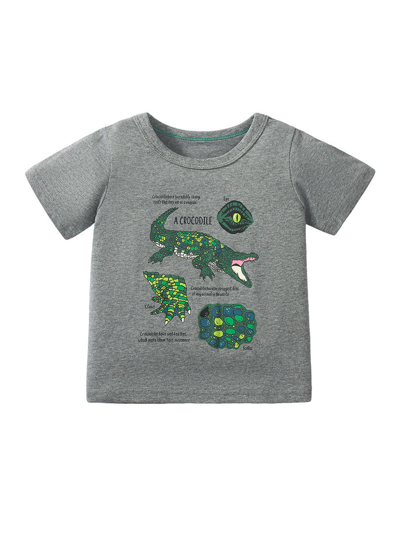 Kids Crocodile Print T-Shirt In European And American Style For Summer