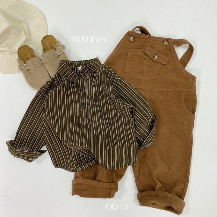 Baby Striped Pattern Quarter Button Design Latest Lapel Shirt