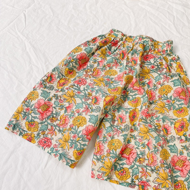 Baby Girl Floral Print Pattern Wide Leg Pants In Spring & Summer