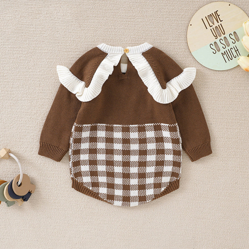 Baby Girl Checkerboard Pattern Lace Design Onesies In Autumn