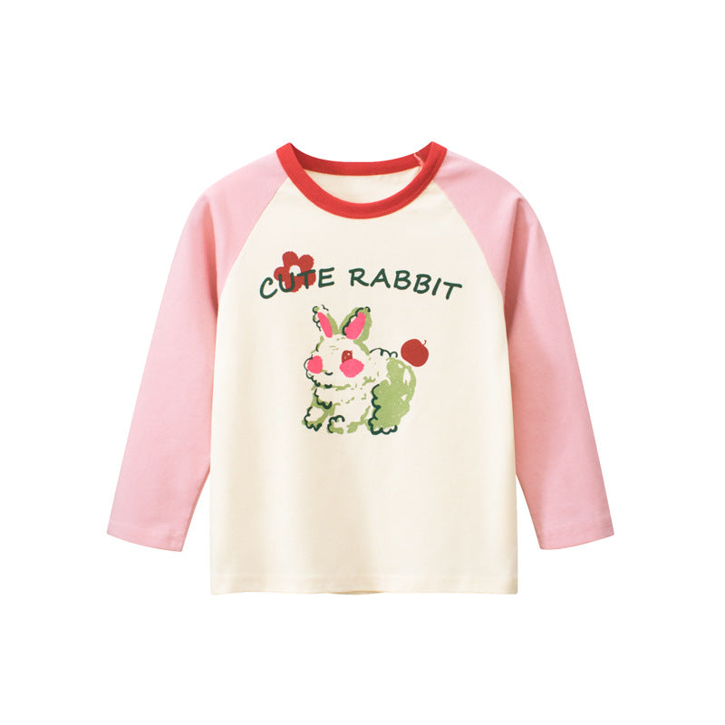 Baby Girl Cute Bunny Print Pattern Colorblock Design Shirt