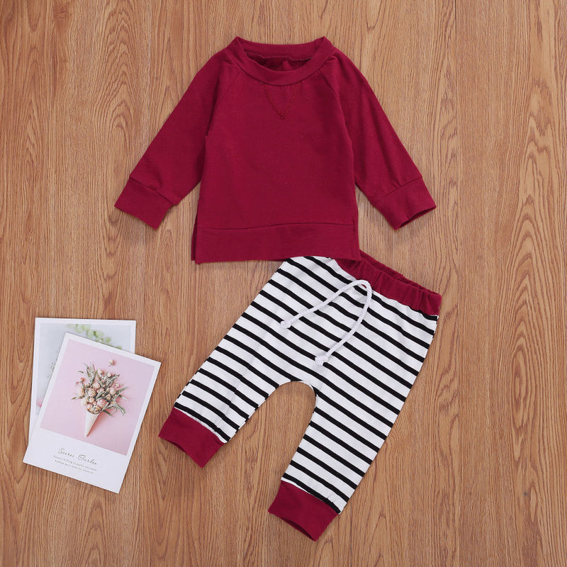 Baby Boy 1pcs Solid Color Hoodie Combo Striped Pattern Trousers Sets