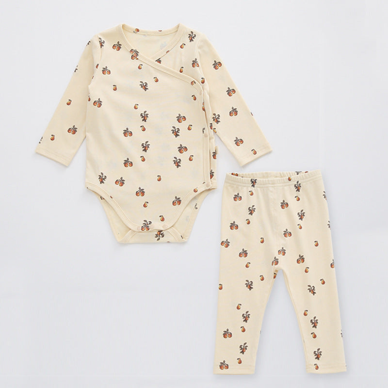 Baby Floral Print Pattern Side Buckle Design Cute Thin Style Air Conditional Clothes Sets