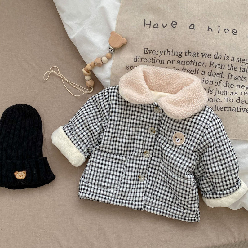 Baby Plaid Graphic Single Breasted Design Thickened Warm Winter Cotton Coat