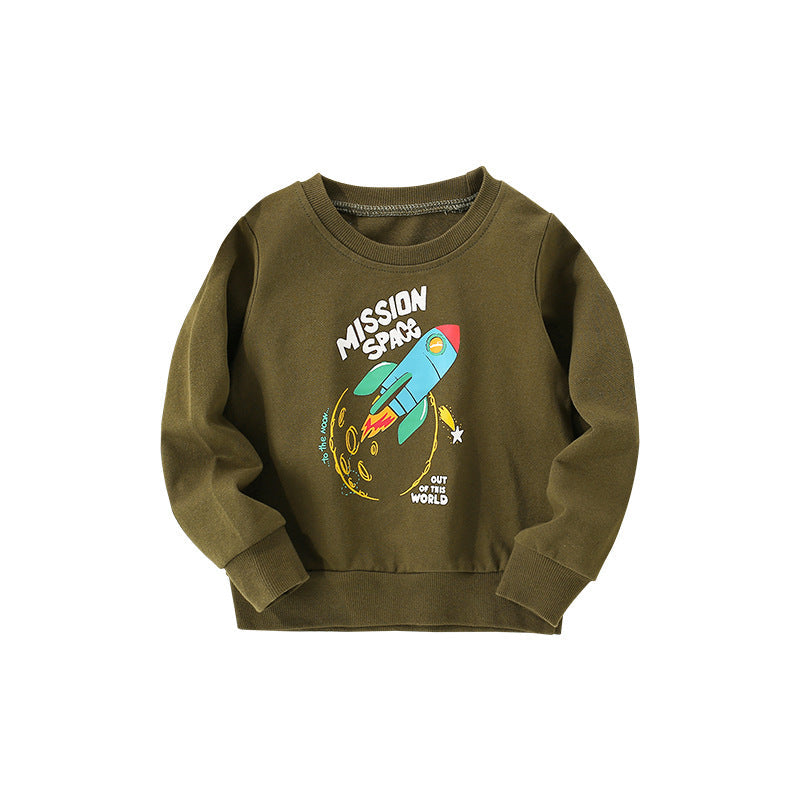 Baby Boy Rocket Graphic Crewneck Long Sleeve Cotton Hoodie