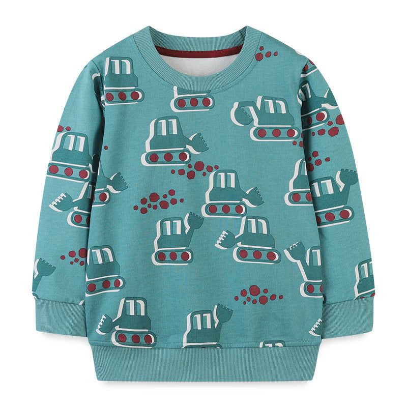 Baby Boy Cartoon Truck Graphic Western Style Pullover Long Sleeves Hoodies