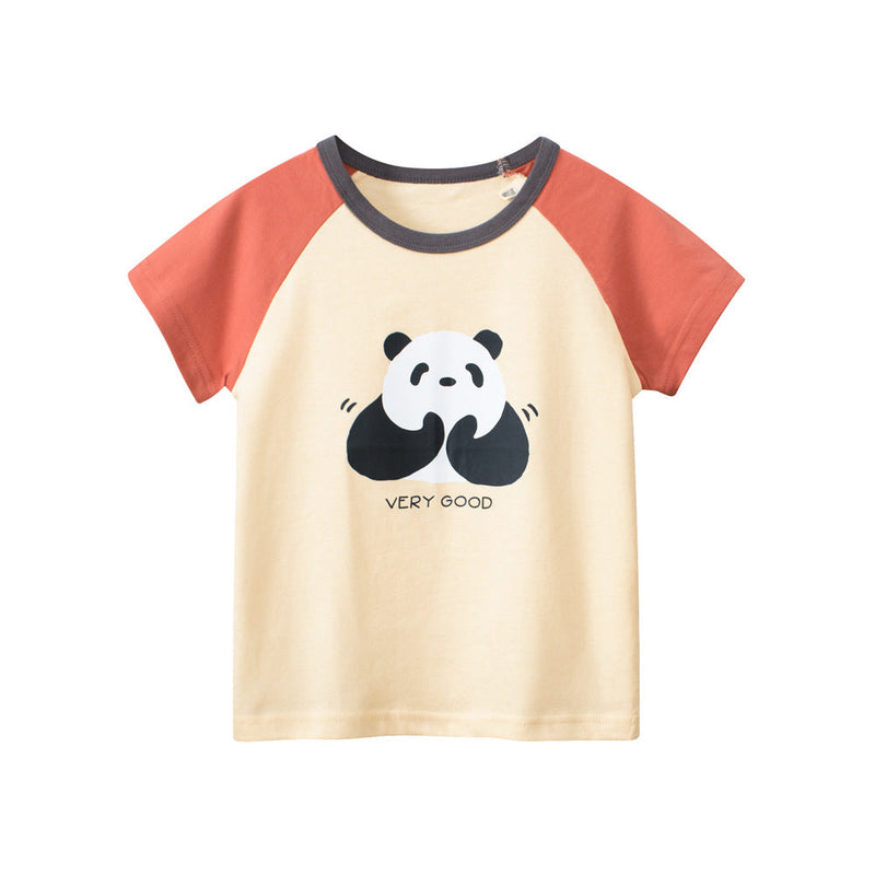 Panda Clapping Printing Girls’ Patchwork T-Shirt For Summer