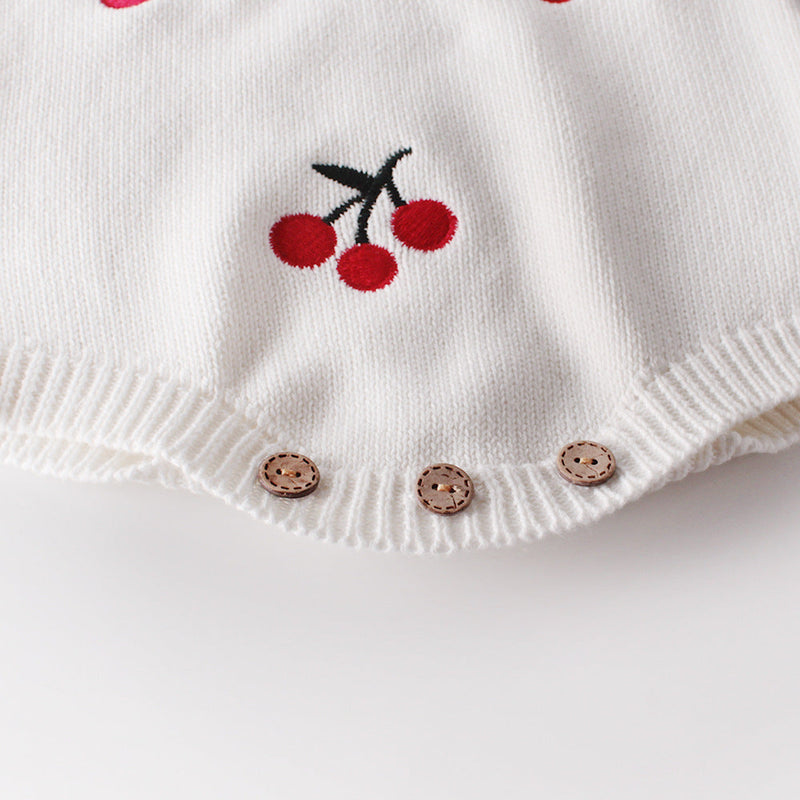 Baby Girl 1pc Cherry Embroidered Graphic Crotch Knitted Bodysuit & Button Front Sweater Coat Sets