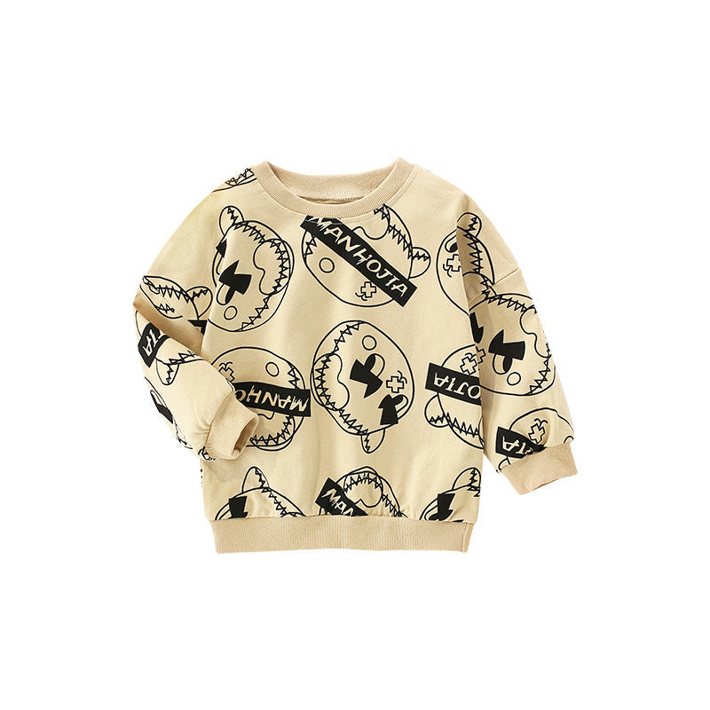 Baby Boy Print Pattern Crewneck Cotton Fashion Hoodie