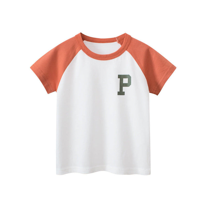 Letter Printing Boys’ Patchwork T-Shirt In European And American Style For Summer