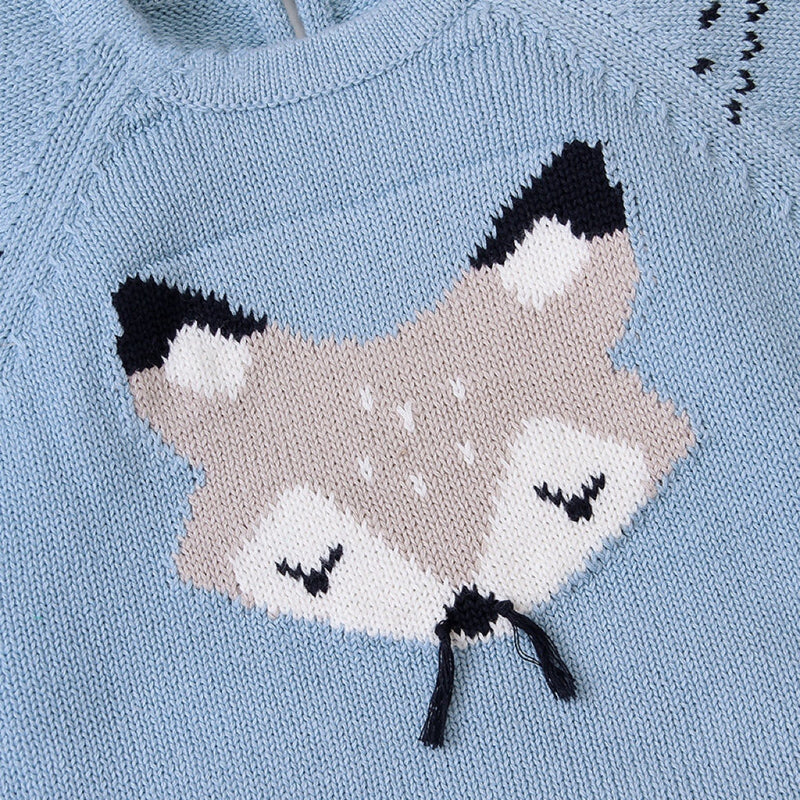 Baby Cartoon Fox Graphic Long Sleeves Triangle Knitted Romper Jumpsuit In Autumn