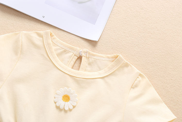 Baby Girl Embroidery Daisy Short-Sleeved Round Collar Dress