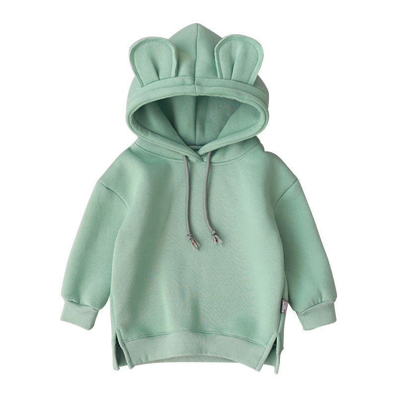 Baby Solid Color Animal Ear Patch Design Autumn Korean Style Hoodie