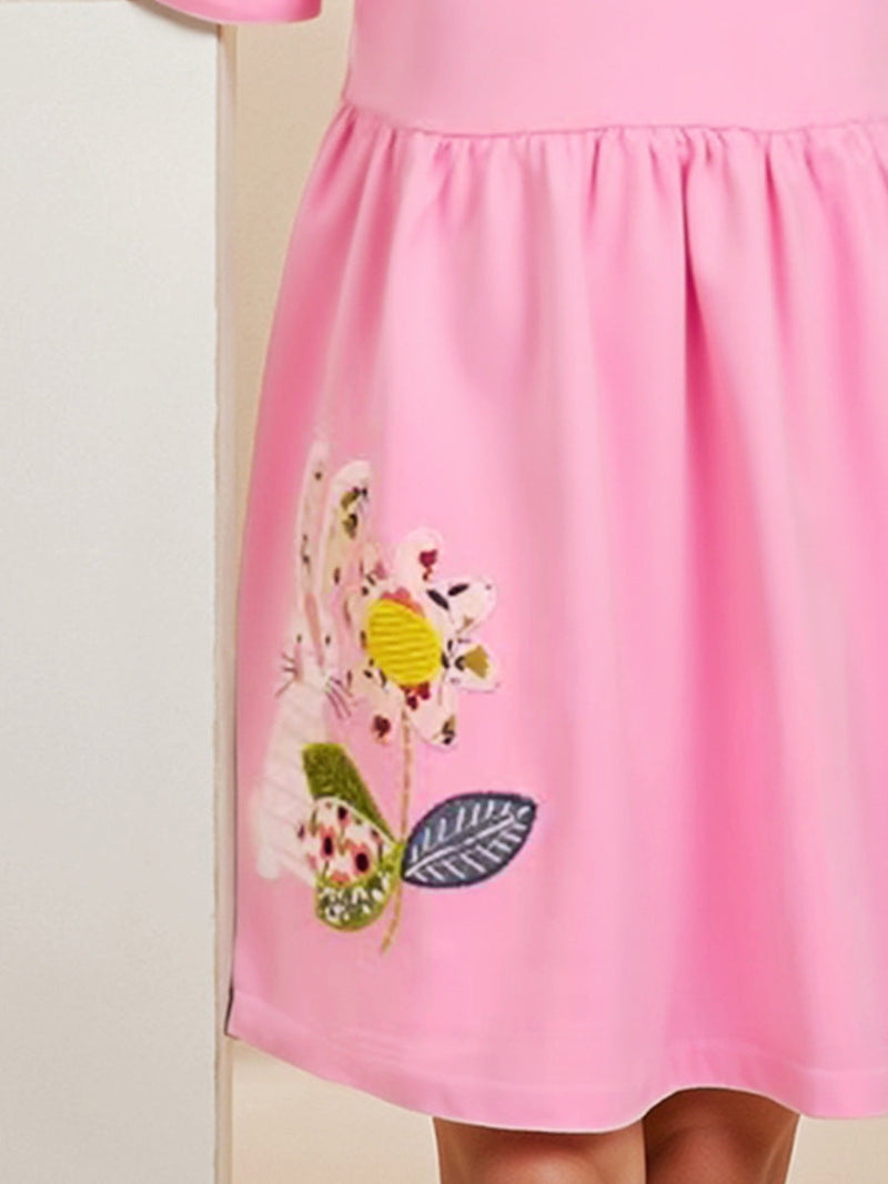 Summer Pink Dress for Girls, European and American Cute Animals Cartoon Pattern Dress