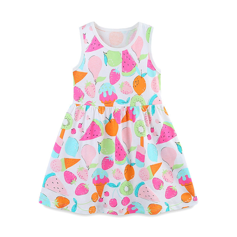 Summer New Arrival Girls’ Colorful Fruits Pattern Print Sleeveless Dress