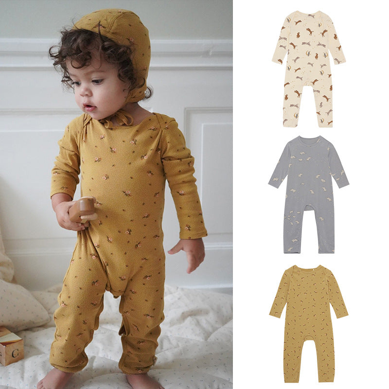 Baby Floral & Animals Print Pattern Long Sleeves Soft Jumpsuit