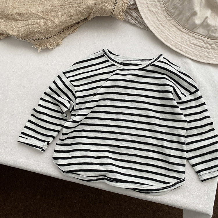 Baby Striped Graphic Long Sleeve Soft Cotton Loose Shirt