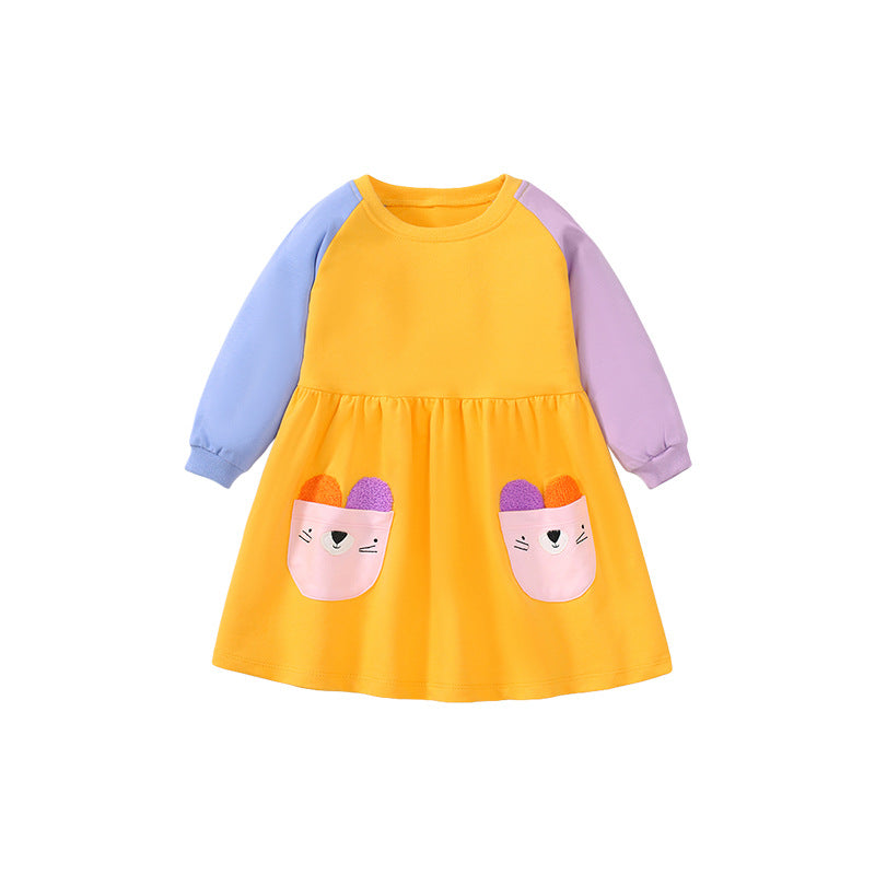 Color Contrast Design Cute Autumn Hoodie Dress