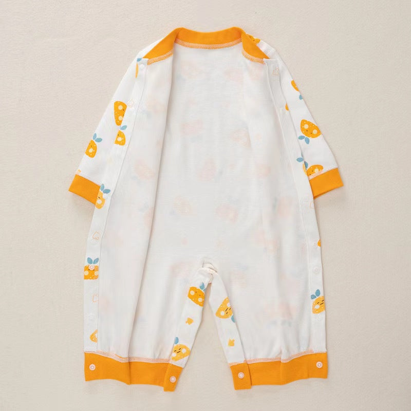 Baby Cartoon Pattern Button Front Design Long Sleeves Cotton Romper