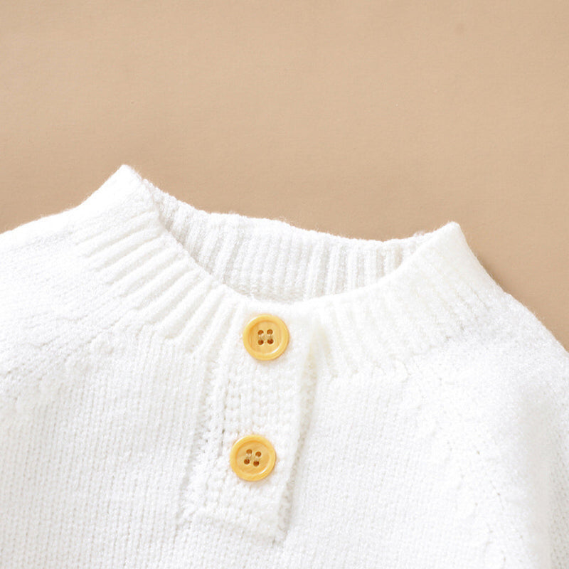 Baby Boy Color block Pattern Quarter Button Design Pullover Crewneck Knitwear Sweater