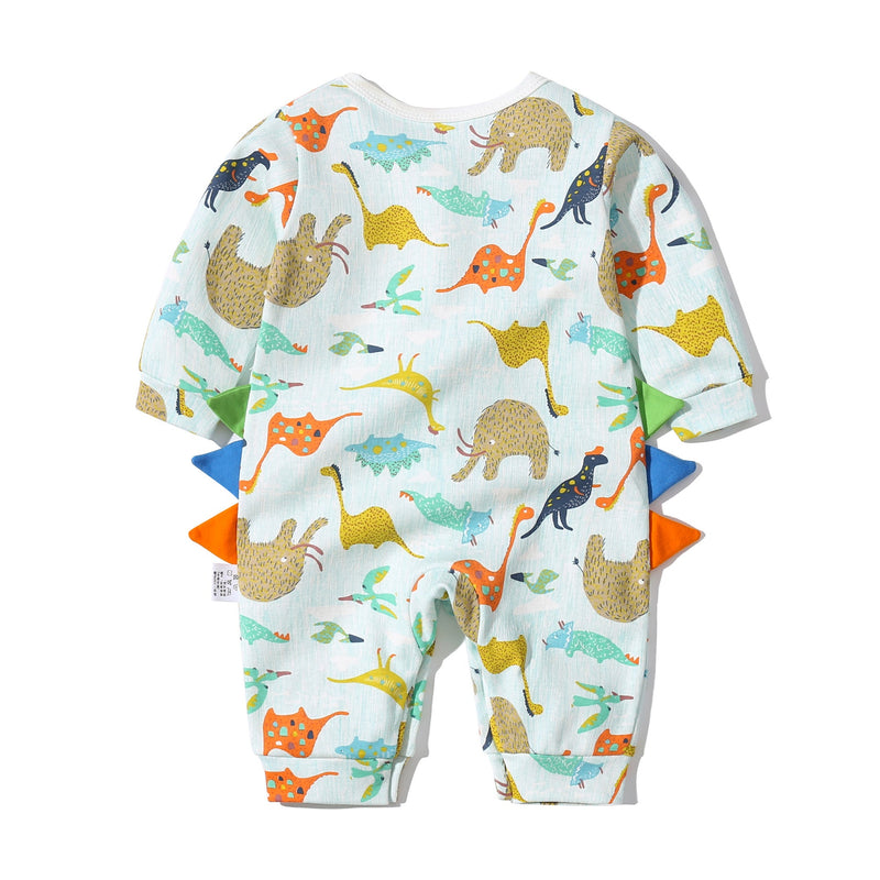 Baby Boy Dinosaur Pattern Bow Tie Patched Design Snap Button Romper Jumpsuit