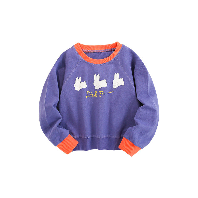 Baby Girl Rabbit Print Pattern Simple Colorblock Design Fashion Hoodie