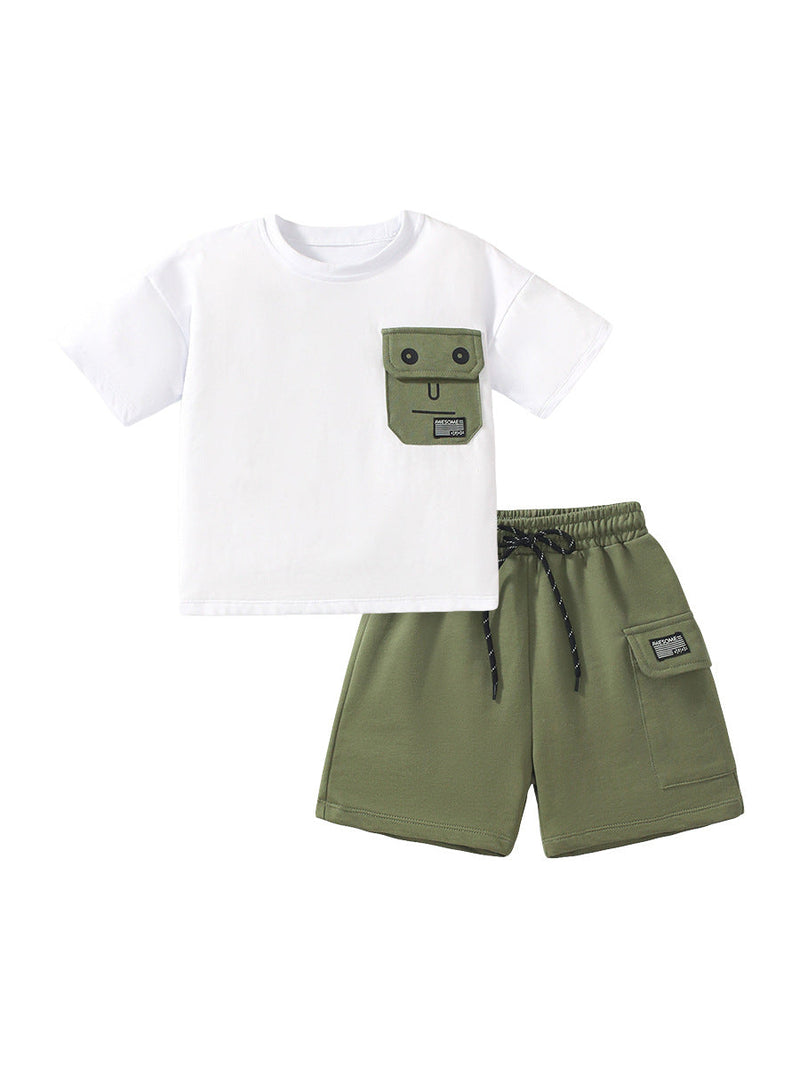 Baby Kids Boys Dumb Face Design T-Shirt And Shorts Casual Clothing Set